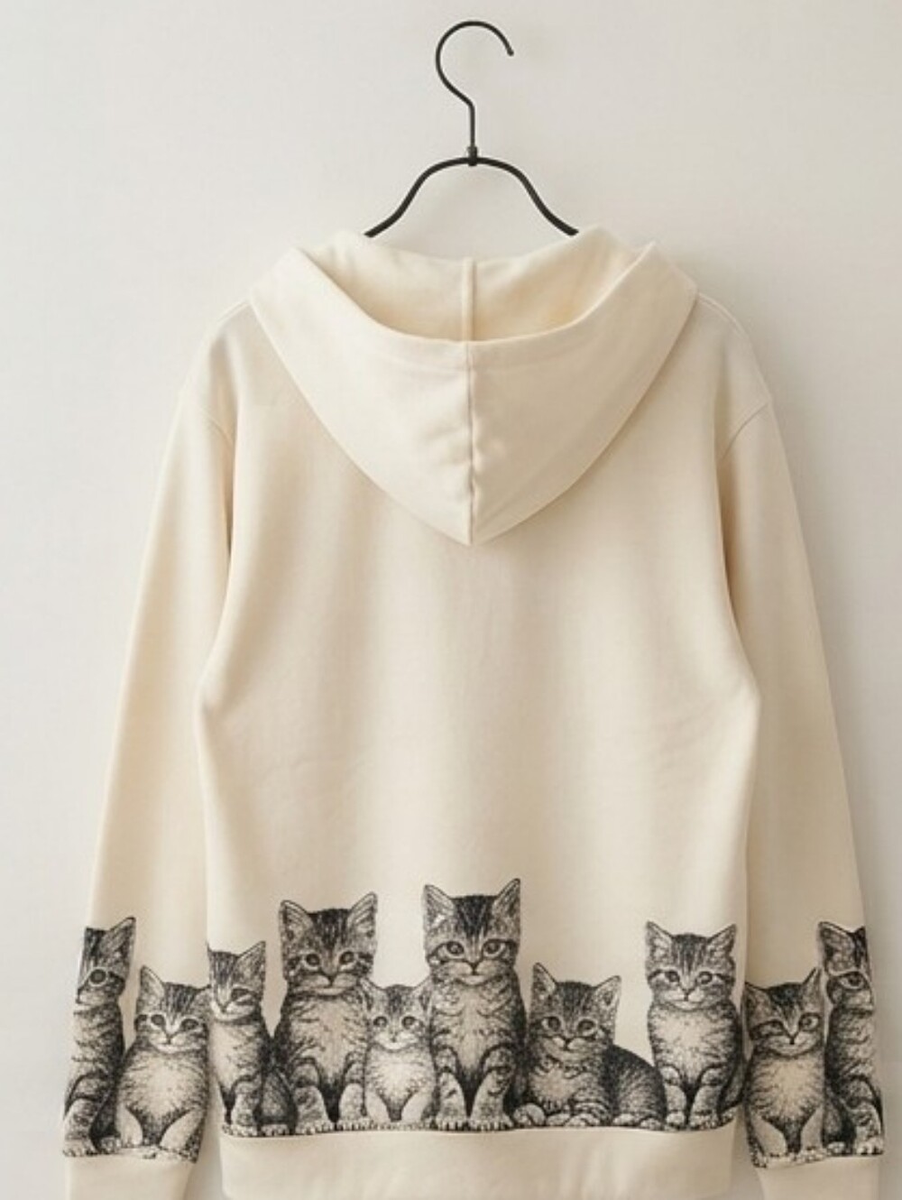 Cream Cat Print Hoodie - Unknown Brand